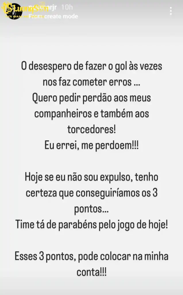 Tâm thư xin lỗi của Neymar trên Instagram.